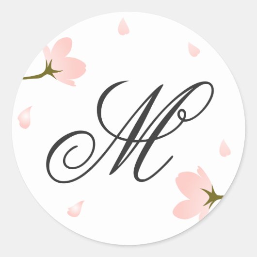 Monogram Pink Sakura Kirschblüten Custom Runder Aufkleber (Vorderseite)