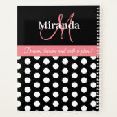 Monogram Pink Schwarz-weiß Polka Dot Planer (Rückseite)