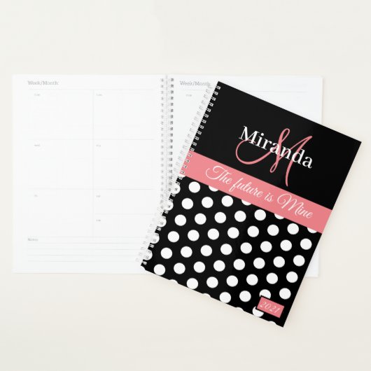 Monogram Pink Schwarz-weiß Polka Dot Planer (Anzeige)
