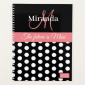 Monogram Pink Schwarz-weiß Polka Dot Planer (Vorderseite)