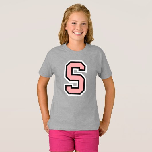 Monogram Pink Schwarz-weiße Uni Initial S T-Shir T-Shirt (Vorne ganz)