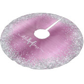 Monogram Pink Silver Glitzer Girly Glam Polyester Weihnachtsbaumdecke (Schrägansicht)