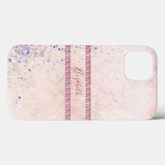 Monogram Pink Sparkle Jewels Bling Girly Trendy Case-Mate iPhone Hülle (Rückseite (Horizontal))