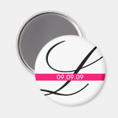 Monogram Pink Strip Speichern Sie das Datumsfenste Magnet (Vorderseite/Rückseite)
