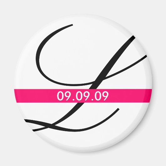 Monogram Pink Strip Speichern Sie das Datumsfenste Magnet (Vorne)