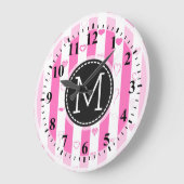 Monogram Pink Stripes Modernes Herzmuster Große Wanduhr (Winkel)