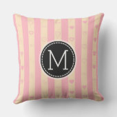 Monogram Pink Stripes Modernes Herzmuster Kissen (Rückseite)