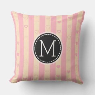 Monogram Pink Stripes Modernes Herzmuster Kissen