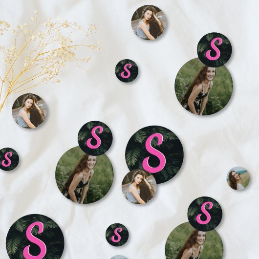 Monogram Pink Tropical Bat Mitzvah Foto Confetti Konfetti