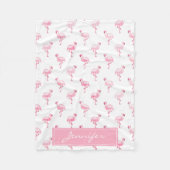 Monogram Pink Tropical Flamingo Muster auf Weiß Fleecedecke (Vorderseite)