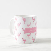 Monogram Pink Tropical Flamingo Muster auf Weiß Kaffeetasse (Vorderseite Links)