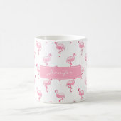 Monogram Pink Tropical Flamingo Muster auf Weiß Kaffeetasse (Mittel)