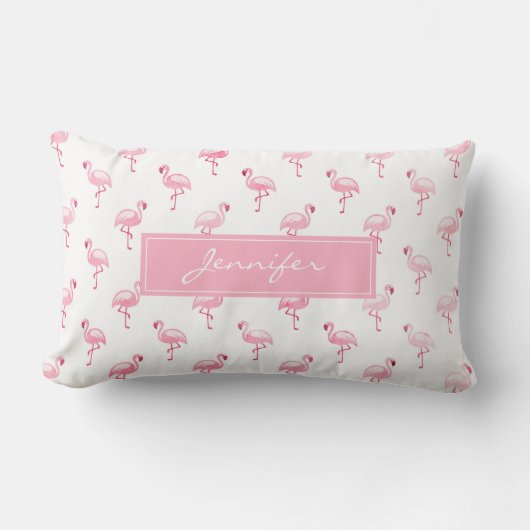 Monogram Pink Tropical Flamingo Muster auf Weiß Lendenkissen (Vorderseite)