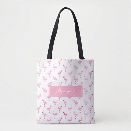Monogram Pink Tropical Flamingo Summer Pattern Tasche (Vorderseite)