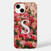 Monogram Pink Tulip Blume iPhone Case (Rückseite)