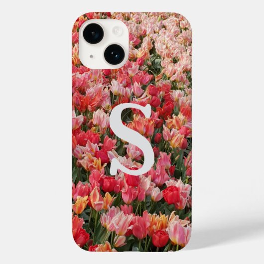 Monogram Pink Tulip Blume iPhone Case (Rückseite)