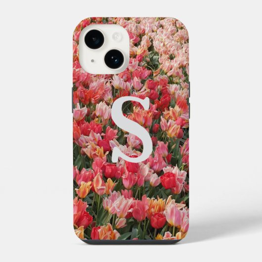 Monogram Pink Tulip Blume iPhone Case Hülle (Rückseite)