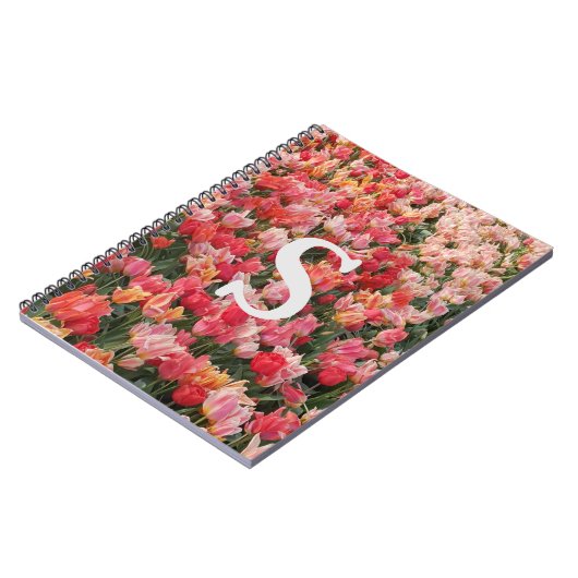 Monogram Pink Tulip Flower iPhone Case Notizblock (Linke Seite)