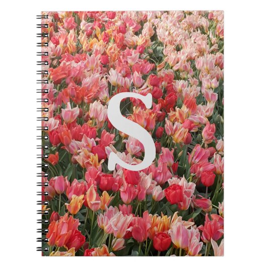 Monogram Pink Tulip Flower iPhone Case Notizblock (Vorderseite)