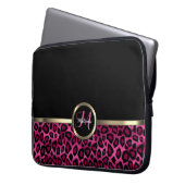 Monogram Pink und Black Leopard mit Gold Akzenten Laptopschutzhülle (Vorderseite Links)
