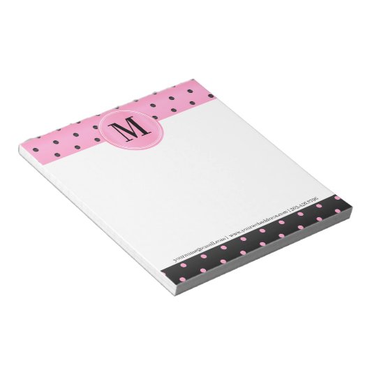 Monogram Pink und Black Polka Punkte Notepad Notizblock (angewinkelt)