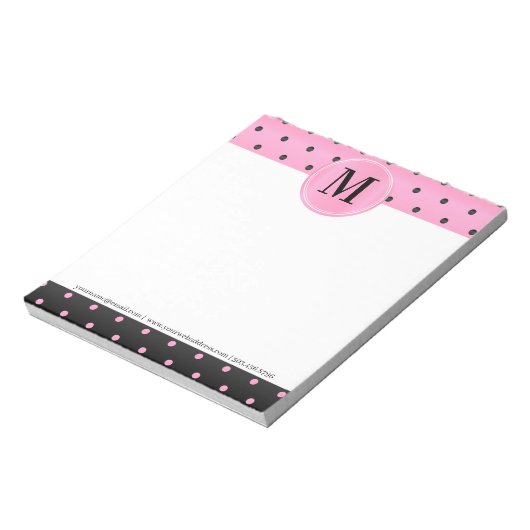 Monogram Pink und Black Polka Punkte Notepad Notizblock (Rotiert)