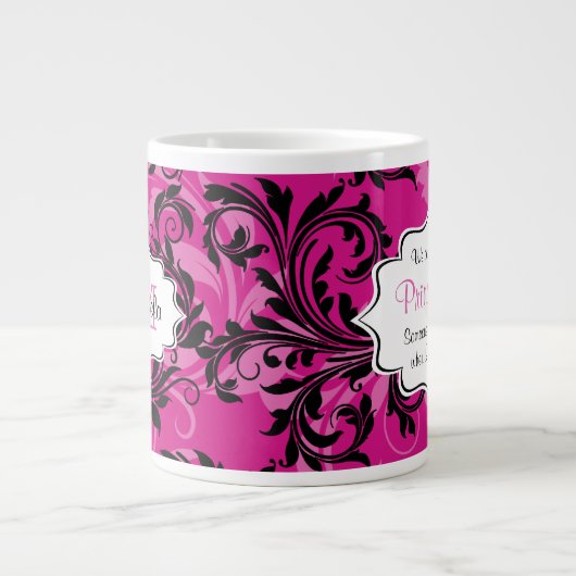 Monogram Pink und Black Scrolled Jumbo 20 oz.Tasse Jumbo-Tasse (Vorderseite)