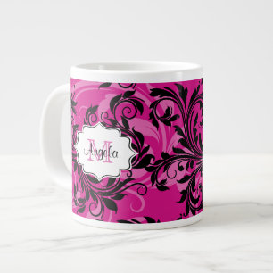 Monogram Pink und Black Scrolled Jumbo 20 oz.Tasse Jumbo-Tasse
