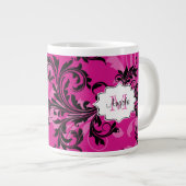 Monogram Pink und Black Scrolled Jumbo 20 oz.Tasse Jumbo-Tasse (Vorderseite Rechts)