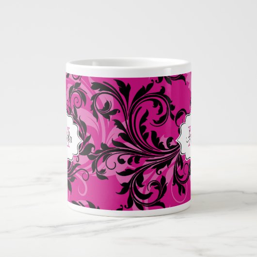 Monogram Pink und Black Scrolled Jumbo 20 oz.Tasse Jumbo-Tasse (Vorderseite)