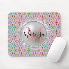 Monogram Pink und Green Harlequin Mousepad