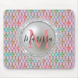 Monogram Pink und Green Harlequin Mousepad