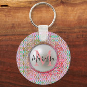 Monogram Pink und Green Harlequin Schlüsselanhänger (Vorderseite)