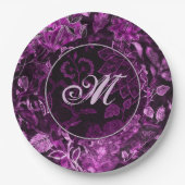 Monogram Pink Vintag Floral Paper Teller (Vorderseite)