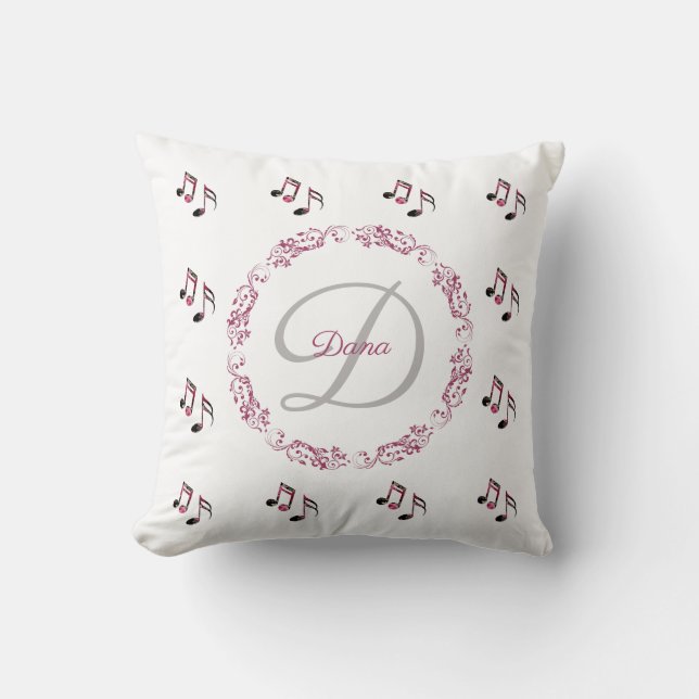 Monogram Pink Vintage Rose Musiknoten Kissen (Vorderseite)