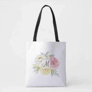 Monogram Pink Watercolor-Blume Tasche