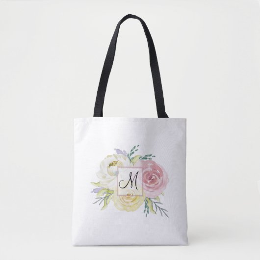 Monogram Pink Watercolor-Blume Tasche (Vorderseite)