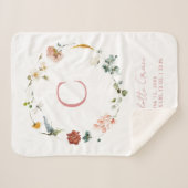 Monogram Pink Watercolor Floral Girl Birth Stats Sherpadecke (Vorderseite (Horizontal))