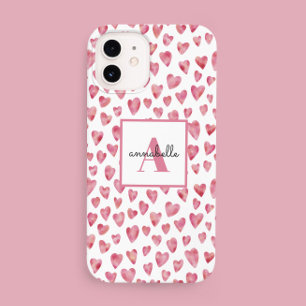 Monogram Pink Watercolor Herzmuster Case-Mate iPhone 14 Hülle