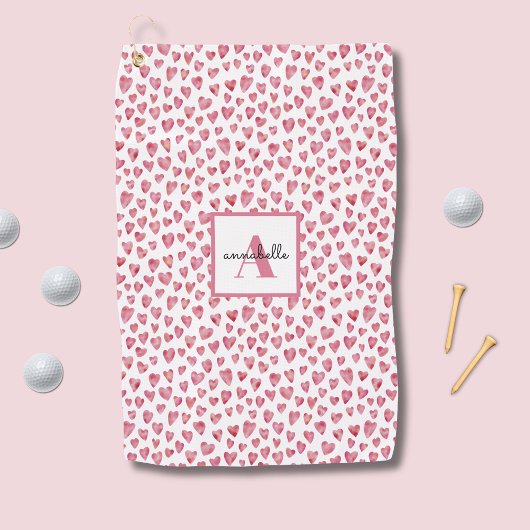 Monogram Pink Watercolor Herzmuster Golfhandtuch