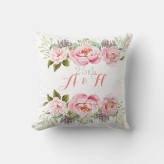 Monogram Pink Wedding Anniversary Blume Wreath Kissen