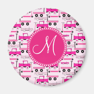 Monogram Pink Wheels LKWs Scooters Wagens Magnet