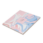 Monogram Pink White Blue Marble Swirl Abstrakt Fliese (Seite)