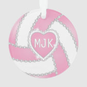 Monogram Pink & White Diamond Volleyball Ornament (Rückseite)