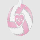 Monogram Pink & White Diamond Volleyball Ornament (Vorderseite)