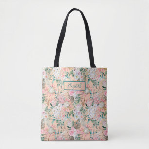 Monogram Pink White Floral Boho Eukalyptus Print Tasche