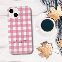 Monogram Pink White Gingham Buffalo Karierter Karo