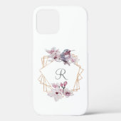 Monogram Pink White Magnolias Bird Gold Frame Case-Mate iPhone Hülle (Rückseite)