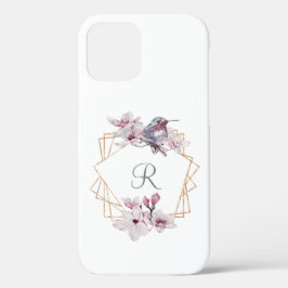 Monogram Pink White Magnolias Bird Gold Frame Case-Mate iPhone Hülle