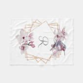 Monogram Pink White Magnolias Bird Gold Frame Fleecedecke (Vorderseite (Horizontal))